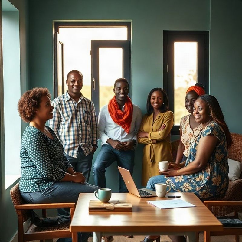 The Betazswift team working in their teal-toned Malindi office