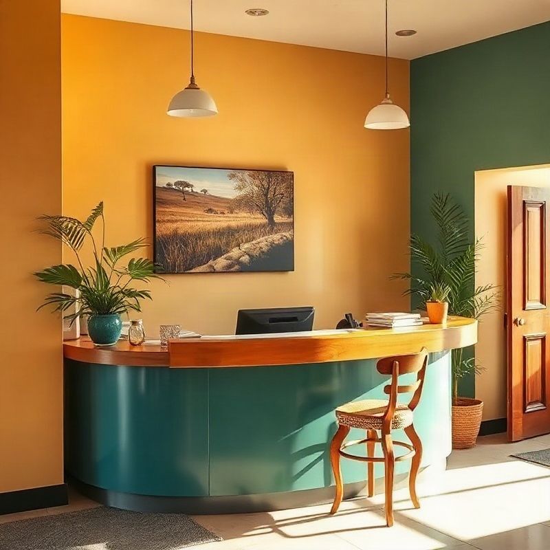 Teal-toned reception desk at the Betazswift office in Malindi