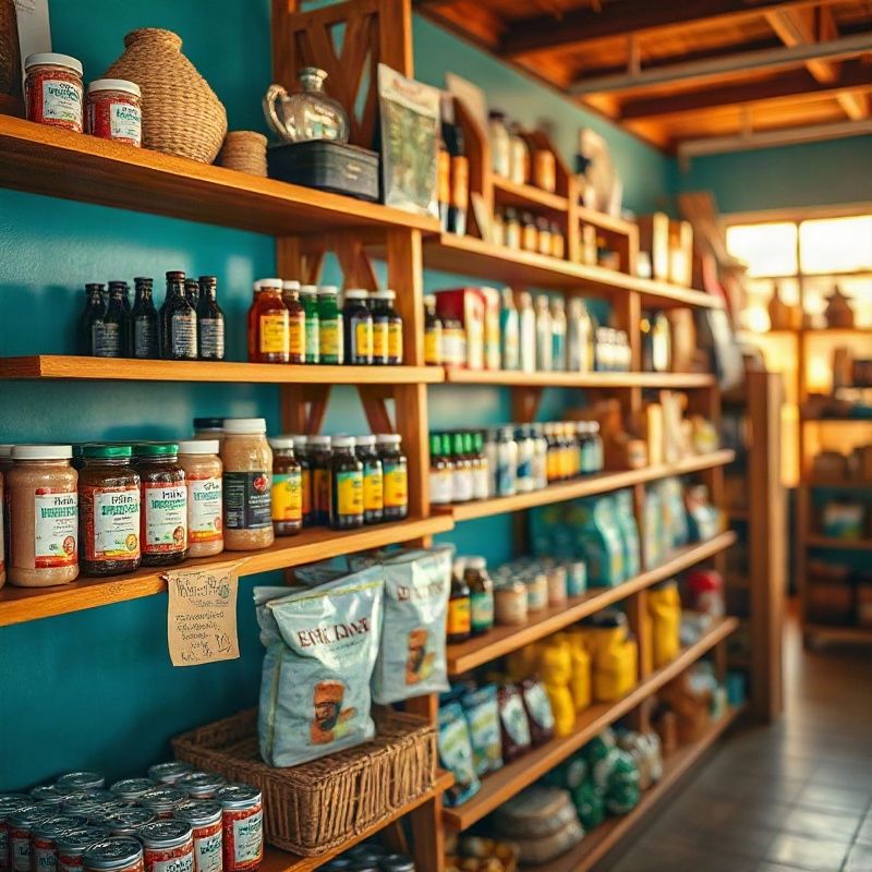 Neatly arranged local Kenyan products on wooden shelving in the Betazswift shop